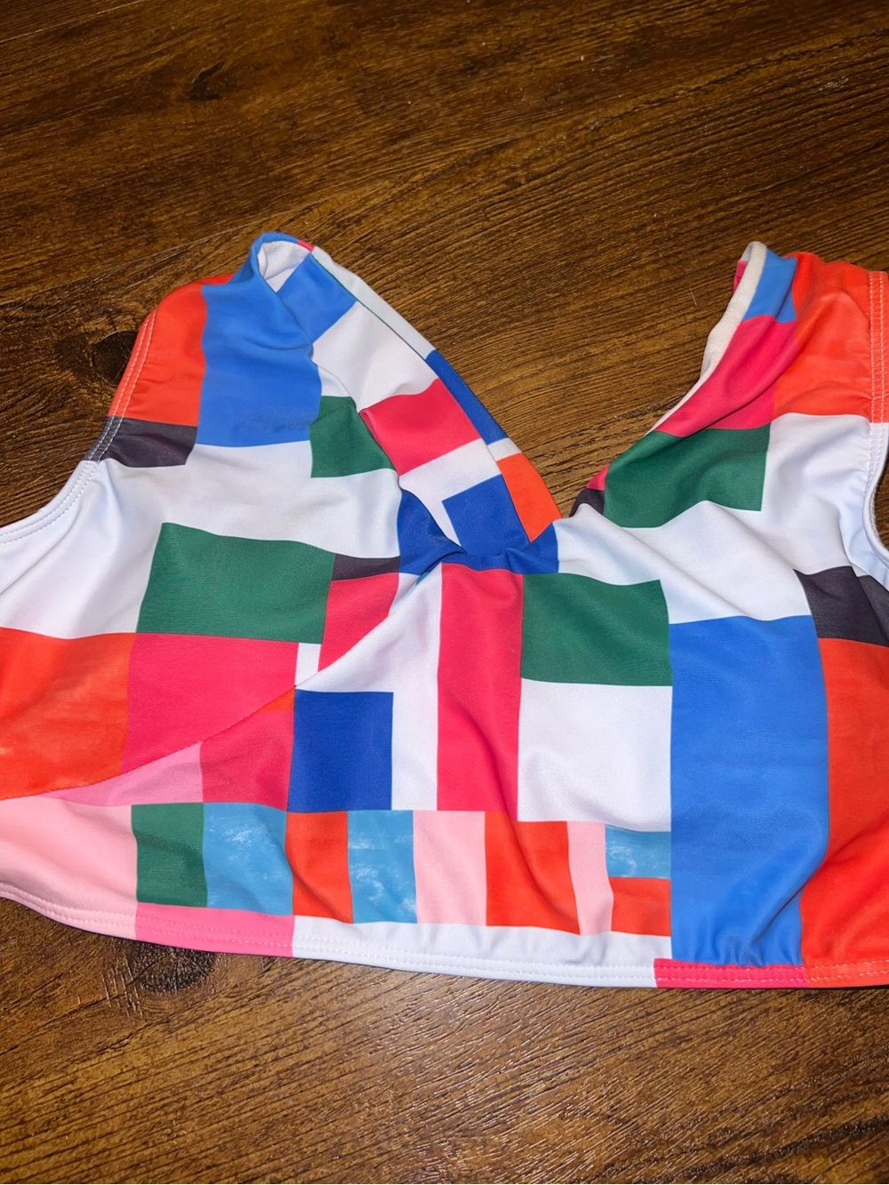 Colorblock Multicolor V Neck Geometric Print Swim Bikini Top Size XL - Picture 5 of 8